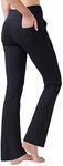 Haining Women's High Waisted Boot Cut Yoga Pants 4 Pockets Workout Pants Tummy Control Women Bootleg Work Pants Dress Pants, Black, X-Large