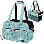 PetAmi Small Dog Purse Carrier, Soft-Sided Pet Carrier Bag Pockets, Portable Medium Dog Puppy Large Cat Travel Handbag Tote, Airline Approved Breathable Mesh, Poop Dispenser, Sherpa Bed, Chevron Teal