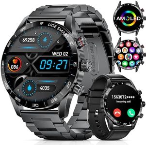 Smart Watch for Men,1.43'' AMOLED Display Smartwatch Compatible for Android iOS Phone,Rugged Military Bluetooth Call(Answer/Dial Calls),AI Voice Assistant with 2 Watchbands(Stainless Steel+Leather)