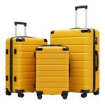 COOLIFE Suitcase Trolley Carry on Hand Cabin Luggage Hard Shell Suitcase Lightweight ABS Material with TSA Lock Telescopic Handle and 4 Dual Spinner Wheels (Yellow/Black, 3 Piece Set)