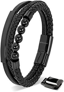 SERASAR Men's Black Leather Bracelet Leather Bracelet 23cm Black Bracelet Men Gift Men Gift Box Genuine Leather Braided Multi-Layer Wrap Rope Male Male Male Boy Boys Male Bracelets Jewellery Magnet