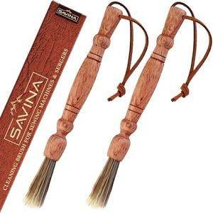 Savina Set 2 Cleaning Brush for Sewing Machine & Sergers - Sewing Tool, Wooden Lint Brush with a Built-in Hanging Strap. Brushing Lint Out of Sewing Machines.