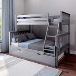 BEDSMART Twin Over Full Bunk Bed with Pull-Out Trundle, Solid Wood | Grey Finish