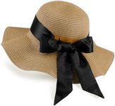 GNEGNI LIFE Sun Hats Women, Wide Brim Hat Straw Beach Hats Sun Protection Summer Hat Foldable Floppy for Women Travel Holiday (Khaki & Black Ribbon)