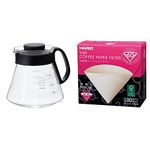 HARIO CD-V60-02 CD Cafetière Range Server V60-02 Microwave-600ml, Glass, 600 milliliters, Black & VCF-02-100MK 1-Piece Box of Paper Filter for 02 Dripper Misarashi, Natural, without Tabs