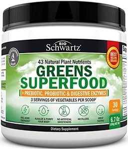 Super Greens Powder Superfood - Greens Powder with Probiotics Prebiotics Digestive Enzymes and 43 Green Superfoods - Chlorophyll Bilberry Chlorella Spirulina Grass - Tastes Amazing - 30 Servings