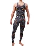 Juflam Men's Fashion Printed One Piece Bodysuit Wrestling Singlet Athletic Leotard Gym Sportswear Undershirt Tank Top (Black, M)