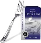 Stock Your Home 125 Disposable Heavy Duty Plastic Forks, Fancy Plastic Silverware Looks Like Real Cutlery - Utensils Perfect for Catering Events, Restaurants, Parties and Weddings (Silver)