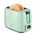 iSiLER 2 Slice Toaster, 1.3 Inches Wide Slot Bagel Toaster with 7 Shade Settings and Double Side Baking, Compact Bread Toaster with Removable Crumb Tray, Defrost Cancel Function Green