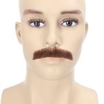 Adytom Mens Fake Mustache 100% Human Hair Hand Knoted Costume Party Funny Cosplay Tin Pencil Realistic Beard (Brown)