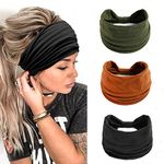 Headbands for Women Wide Hair Band,3 Pcs Solid Color Sports Yoga Head Wrap Hairbands Elastic Hairbands