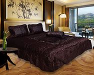 ManavRachit Satin Gold Printed 310 TC Wedding Bedding Set (Bedsheet with 2 Pillow Covers & 1 AC Comforter) for Home & Living Room(Set of 4pc, Jaal Print) (Coffee)