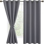 DWCN Grey Blackout Curtains with Tiebacks for Bedroom Thermal Insulated Solid Eyelet Curtains for Living Room,2 Panels,52" Wide x 54" Drop