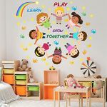 Colorful Inspirational Wall Decals Peel and Stick Wall Decor,Motivational Sticker Positive Saying Wall Decals for Nursery Kids Room Preschool Classroom Door Playroom Decor (Play Learn Grow)