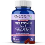 Carbamide Forte Melatonin 10 mg Sleeping Pills with Tagar 250 mg | Sleep Supplement for Men & Women | Melatonin Tablet for Restful Deep Sleeps - 60 Veg Tablets.