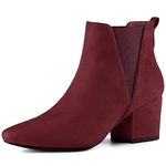 Allegra K Women's Pointed Toe Block Heel Ankle Burgundy Chelsea Boots 8 M US