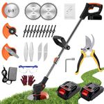 Garden Cordless Strimmer, Strimmers, Electric Cordless, Grass Strimmer, Metal Blade Strimmer with 2 X 24V Lithium Battery Fast Charger and Four Kinds Spare Blades for Garden Clearing Weeds