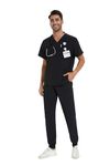 Men Scrubs Set — Stretch V-Neck Scrub Top & Jogger Pant with 8 Pockets, Yoga Waistband, Anti-Wrinkle Scrubs for Men - Black, M