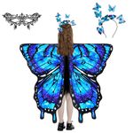 LYL. Ling Halloween Costumes for Girls，Butterfly Wings Kids, Fairy Wings Blue，3PCS Butterfly Costume Set.