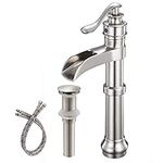 Aquafaucet Waterfall Vessel Sink Faucet Chrome Pop Up Drain Assembly Stopper Spout Single Handle Lever One Hole Bathroom Commercial