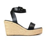 ESSEX GLAM Womens Ankle Strap Espadrille Sandals Ladies Open Toe Mid Wedge Heel Black Platform Shoes Size 5