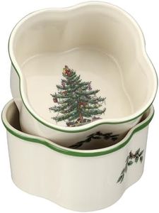 Spode Christmas Tree 3.5" Square Ramekins (Set of 2) - Oven Safe Porcelain Ramekin Dishes for Soufflé, Crème Brûlée, Custard - Microwave & Dishwasher Safe, Festive Dipping Sauce Cups, Holiday Baking Set