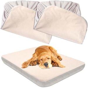 Dog Bed Covers Replacement Washable 100% Waterproof Dog Bed Sheets, Soft & Noiseless Pet Bed Cover 2 Pack 44" x 35" Beige