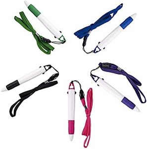 smttw 5-Pack Retractable Neck Pens with Lanyard - Dual Color Ink Ballpoint Pens with Chain for Nurses, Students, Office, School, and Home Supplies