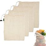 RTHGFN Produce Bags,4 Pack Reusable Produce Bags,Natural Mesh Cotton,Zero-Waste Produce Bags,Can be Used for Grocery Shopping