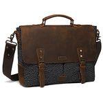 Messenger Bag for Men, Vaschy Vintage Leather Tweed Canvas Satchel 15.6inch Laptop Business Briefcase Crossbody Shoulder Bag with Detachable Strap Gray