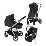 Cybex EOS 5-in-1 Travel System Stroller (Moon Black Seat with Silver Frame) + Lightweight Aton 2 Infant Car Seat with SensorSafe (Lavestone Black)