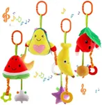 KAKIBLIN Baby Hanging Toys, 4 Pack Carseat Toys,Early Baby Cognitive Sensory Soft Hanging Toy for Crib Stroller Gym Mobile Plush Toy,Suitable for Babies 0-12 Months,Fruit