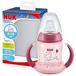 NUK First Choice+ Learner Cup Night Sippy Cup | 6-18 Months | Leak-Proof Silicone Spout | Glow in the Dark | Anti-Colic Vent | BPA-Free | 150ml | Pink