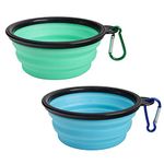 SLSON Collapsible Dog Bowl 2 Pack, Portable Silicone Pet Feeder, Foldable Expandable for Dog/Cat Food Water Feeding, Travel Bowl for Camping, Light Blue and Green,?15 cm,H_5 cm,W_5 cm