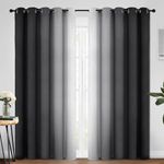 Yakamok Greyish White and Black Ombre Curtains for Bedroom, Light Blocking Gradient Color Drapes, Room Darkening Thermal Insulated Grommet Window Curtains for Living Room(Black, 2 Panels, 70x84 Inch)