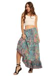 KE | Kanha Exports Women's Western Print Wrap Skirt, Casual & Beach Wear, Loose Fit, Bohemian Paisley Design (Seafoam Blue 5517)