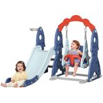 Qaba Kids Slide and Swing Set 3 in 1 Indoor Playground with Basketball Hoop, Adjustable Swing, Climber for Toddler, for Aged 1-3 Years, Dark Blue