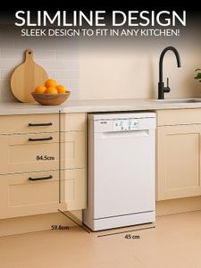 HYE Slimline 45cm Dishwasher – White Compact Freestanding
