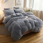 XeGe Plush Shaggy Duvet Cover Luxury Ultra Soft Crystal Velvet Bedding Set 1PC(1 Faux Fur Duvet Cover),Zipper Closure (Queen, Light Gray)