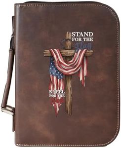 Stand for The Flag Bible Cover – Vegan Leather Scripture Case with Cross & Flag – Zippered Journal Holder with Handle, Fits Large Bibles, Rustic