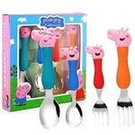 YBN Heavy Quality Pig Games Theme Stainless Steel Baby Feed Spoon and Fork Set- Multi Color