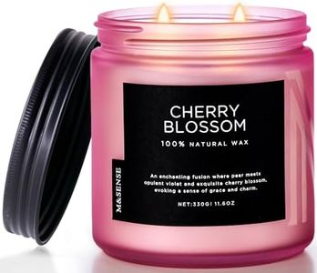 M&SENSE Cherry Blossom Scented Spring Candle, 70 Hours Long Lasting Soy Candles 11.6oz, Stress Relief Aromatherapy Candles, Romantic Candle Gifts for Women, Glass Jar Candle Bedroom Decor