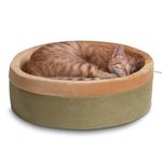 K&H Pet Products Heated Cat Bed Thermo-Kitty Bed, Heated Pet Bed for Indoor Cats and Small Dogs, Electric Thermal Plush Warming Pet Bed, Calming Cat Heating Bed, Large 20 Inches Round Sage/Tan