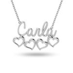 Silver Style Personalized Customized Sterling-Silver Name Open Heart White Necklace for Women