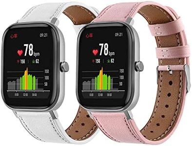 FitTurn Leather WatchBand intended for Hero Band III,Donerton, Popglory, CanMixs P22, AGPTEK LW31 Smart Watch Genuine Leather Replacement 20MM Sport Wrist Strap Bracelet with Stainless Metal Buckle (Pink,White)