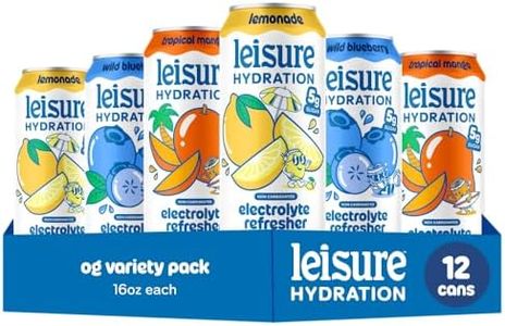 Leisure Hydration Non-Carbonated Electrolyte Refresher, Variety Pack - Low Sugar Nutrient Enhanced Water Beverage - Get The Best Hydration Packed w/ Magnesium & Ashwagandha For Mood & Stress Support, Non-GMO, 16 oz (12-Cans)