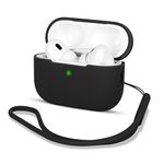 AOTUAO Compatible with AirPods Pro 2 Case Cover, Shock-Resistant Protective Silicone Case Cover for AirPods Pro 2nd Generation 2022 with Silicone Lanyard, Front LED Visible, Black