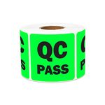 QC Pass Stickers - 2 x 2 inch Square in Fluorescent Green QC Pass Label Stickers for Quality Control in Production Line Warehouse Inventory Management Inspection Stickers - 300 Labels per Roll