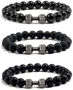 Black Charm Dumbbell Bracelet for Men Gym Bros Bracelet 8mm Natural Volcanic Lava Stone Stretch Beads Bracelet Gym Yoga Anxiety Beaded Bracelet Fitness Barbell Jewelry for Men, 7 inch, Stone, no