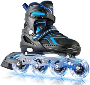 2PM SPORTS Inline Skates for Kids Boys Girls Ages 4-8 8-12 3-5 4-6 6-12 10-12 with Light Up Wheels, Adjustable Kids Roller Skates Blades for Adults Women Beginners Youths Indoor Outdoor Blue